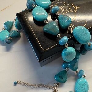 Vintage Y2K Avon Chunky Beaded 24” Necklace Turquoise w/ Gold Tone Links NIB 21